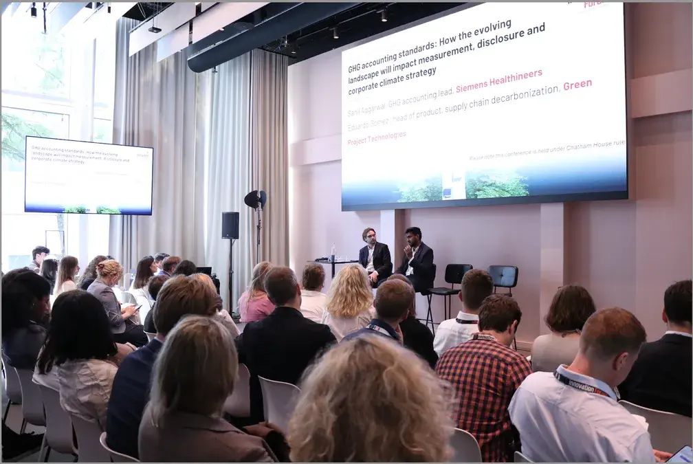 Eduardo Gomez of Green Project Technologies discussing GHG accounting standards at the Scope 3 Innovation Forum in Amsterdam 2026