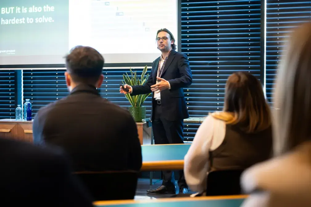 Eduardo Gomez speaking on Scope 3 decarbonization at the ACT Net Zero Forum in Amsterdam